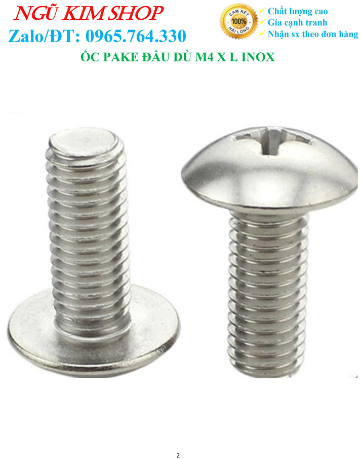 ỐC PAKE ĐẦU DÙ M4 x 6 INOX _ BỊCH 200 CON GIÁ THANH LÝ
