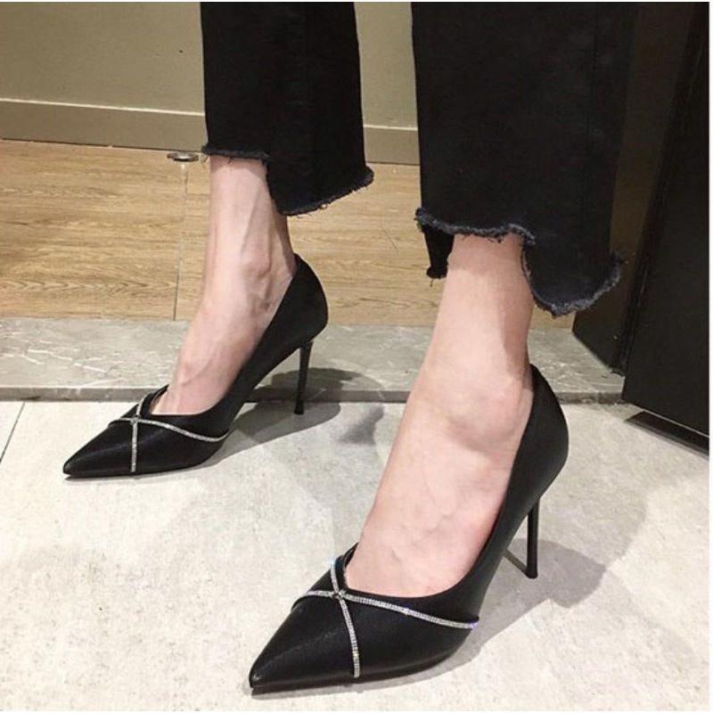 Giày Cao Gót 8 Phân Da Lì Quai Mảnh Viền Đá 73223_152704