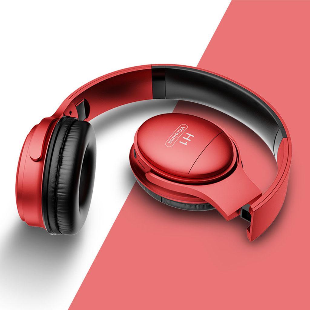 Over Ear Wireless Headphones Deep Bass Noise Cancelling Headset with Mic Red
