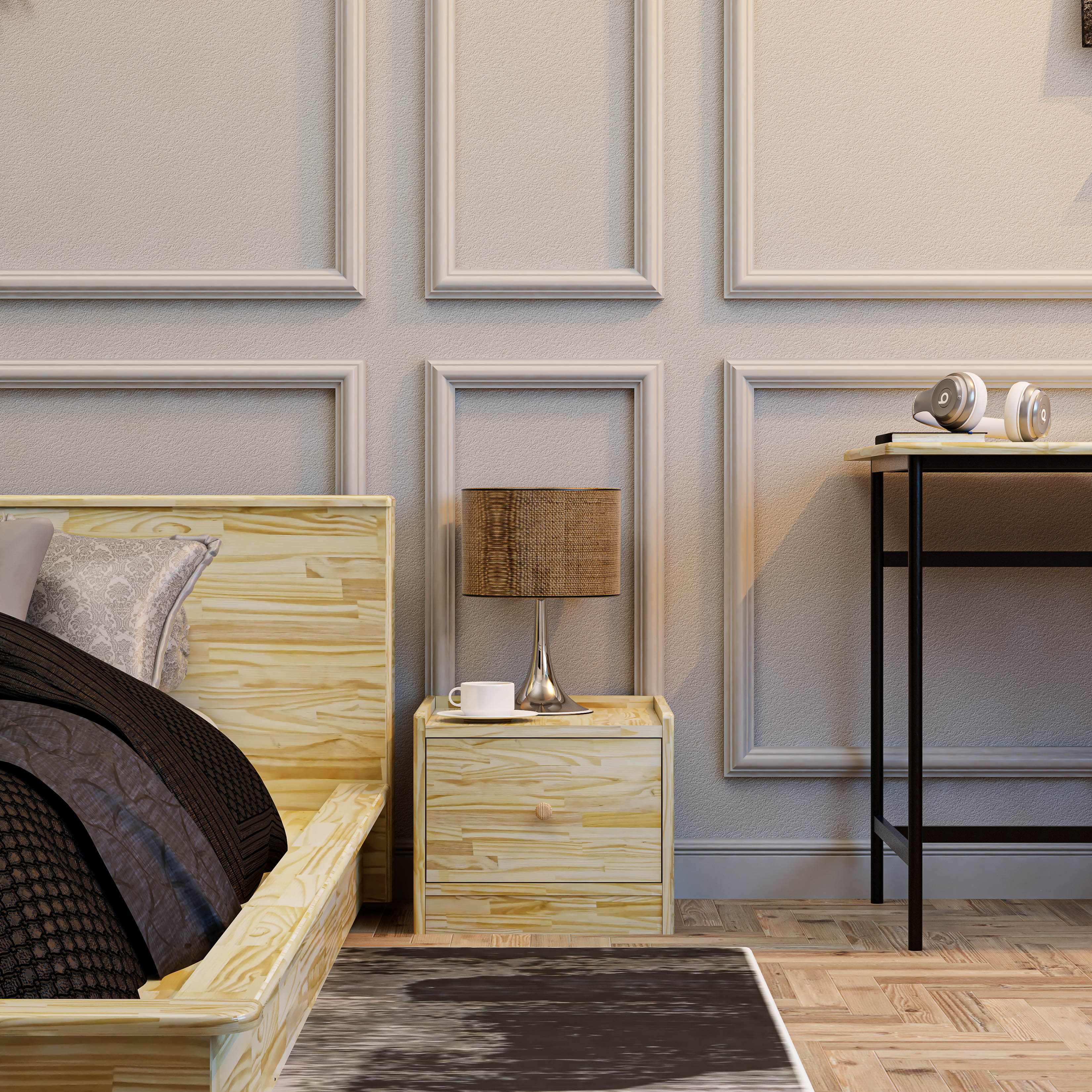 HAPPY FURNITURE , Gỗ tự nhiên , Táp đầu giường 1 ngăn kéo - GAMZE , THK_188 , 40cm x 40cm x 34cm