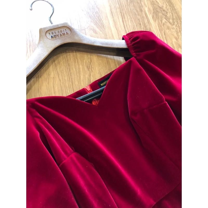 ĐẦM NHUNG MIDI TAY BỒNG