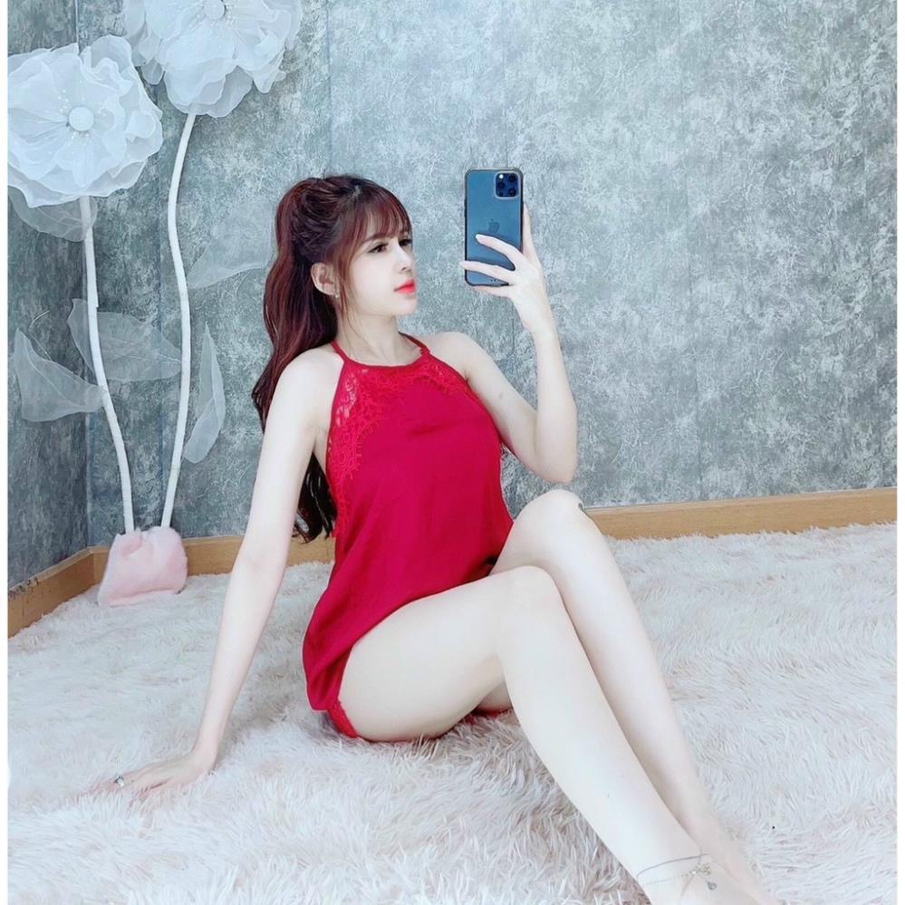 Set bộ đồ ngủ lụa yếm phối ren, đầm ngủ sexy chất liệu lụa satin cao cấp, mềm mịn mát , kèm quần ren siêu cute