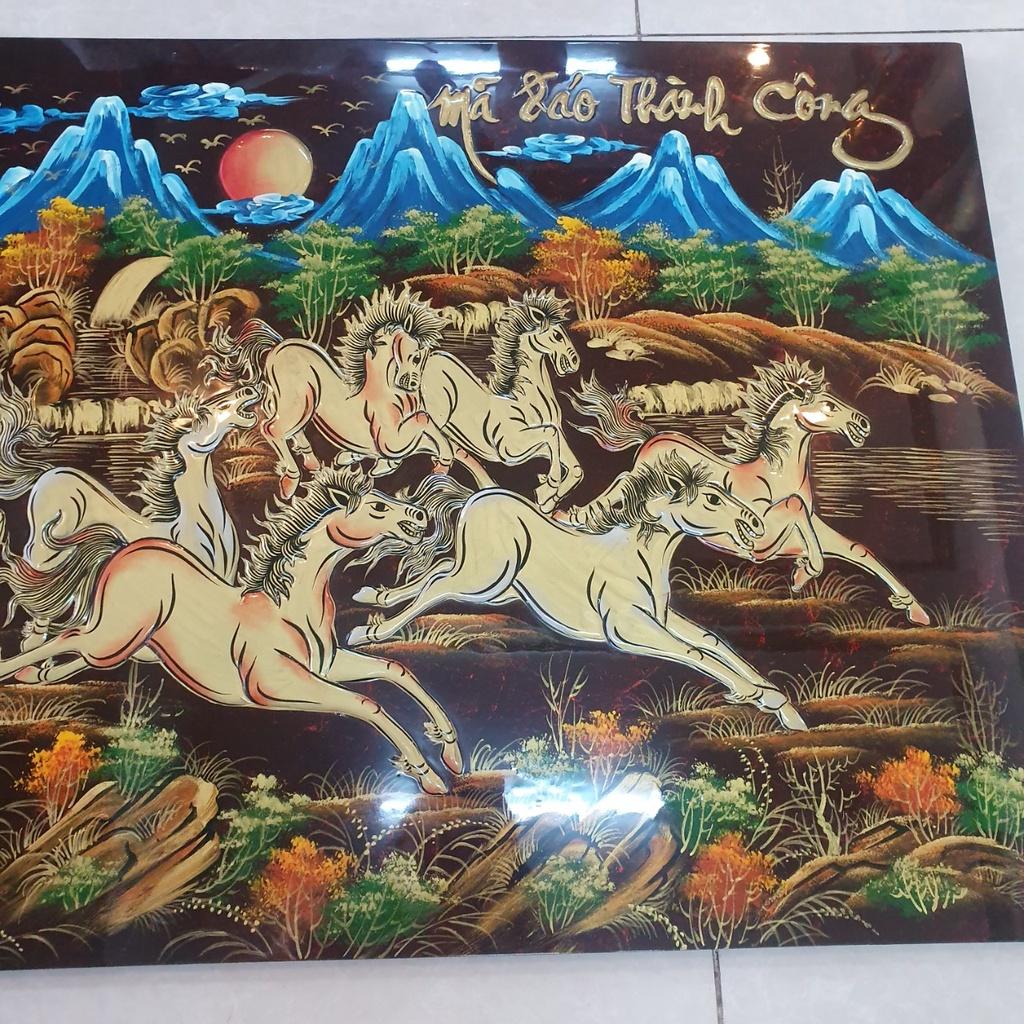 Tranh sơn mài MÃ ĐÁO THÀNH CÔNG đắp nổi hàng xuất khẩu 60x120 cm