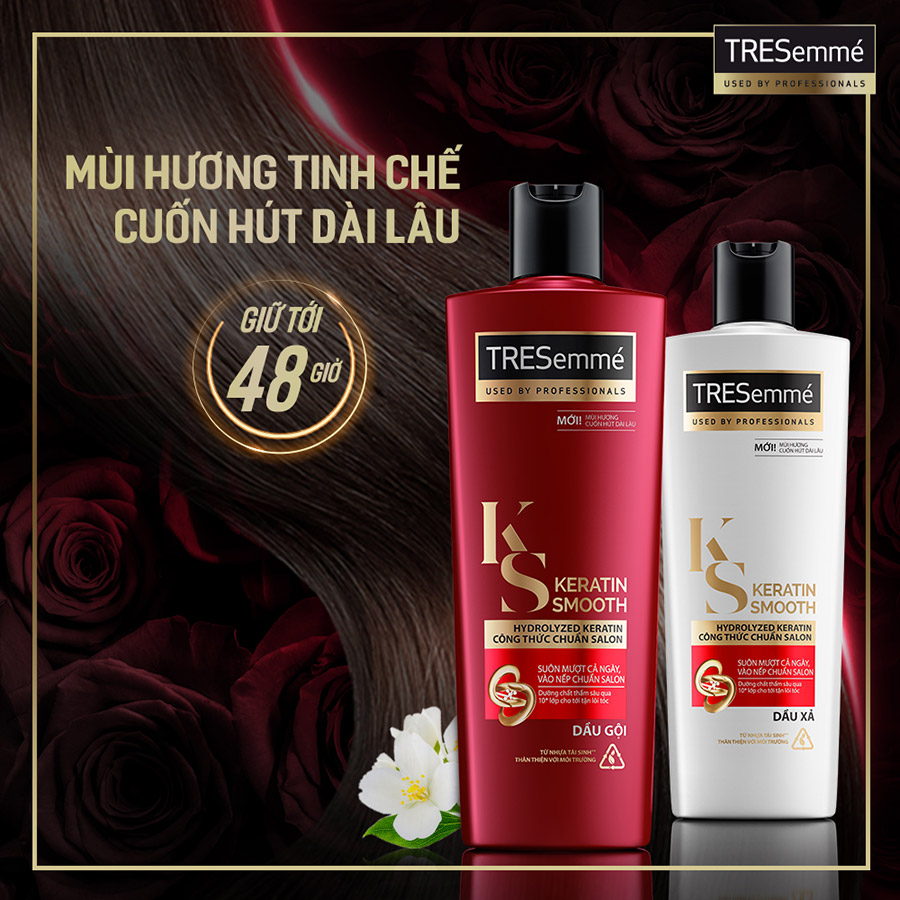 Hình ảnh Combo Dầu Gội, Dầu Xả TRESEMME Keratin Smooth Dưỡng tóc khô xơ rối Công thức chuẩn salon Hydrolyzed Keratin trong Dầu Gội và dầu Xả dưỡng Tóc Vào Nếp Suôn Mượt 640g, 620g