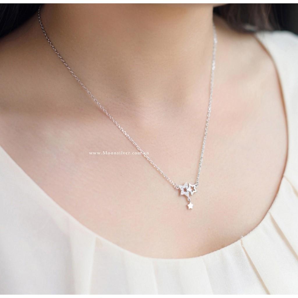 Dây chuyền bạc nữ moonsilver vòng cổ bạc hình 3 ngôi sao lấp lánh