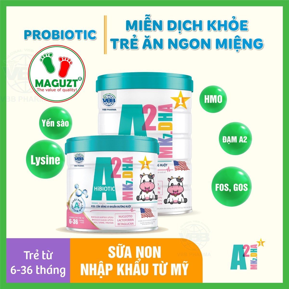 Sữa Bột A2 Mk7.DHA HiBiotic- Hỗ trợ Hệ Tiêu Hóa