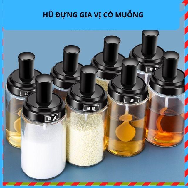 Combo 5 Lọ Đựng Gia Vị, Hũ Đựng Gia Vị Kèm Muỗng Thìa Bằng Thủy Tinh CAO CẤP Dung Tích 250m