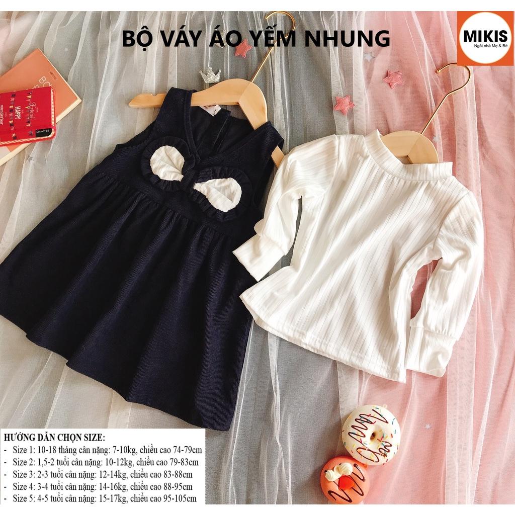 Bộ Váy Áo Yếm Nhung (Áo thun trắng, váy nhung)