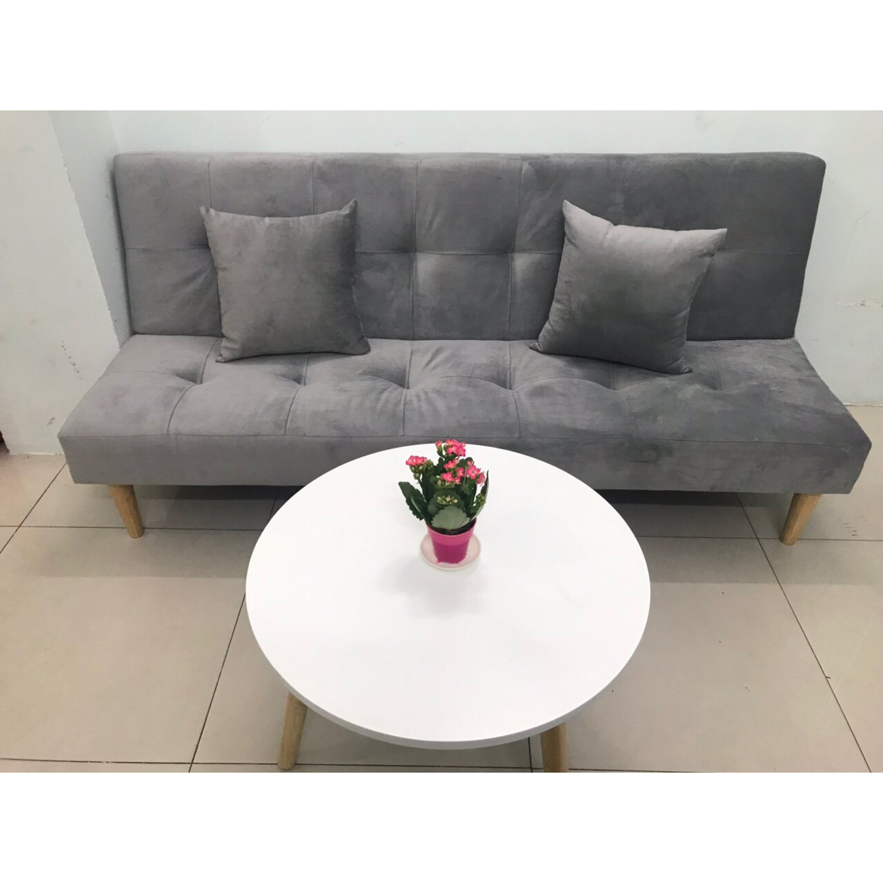 Bộ sofa bed giường phòng khách xám nhung PHKH-15