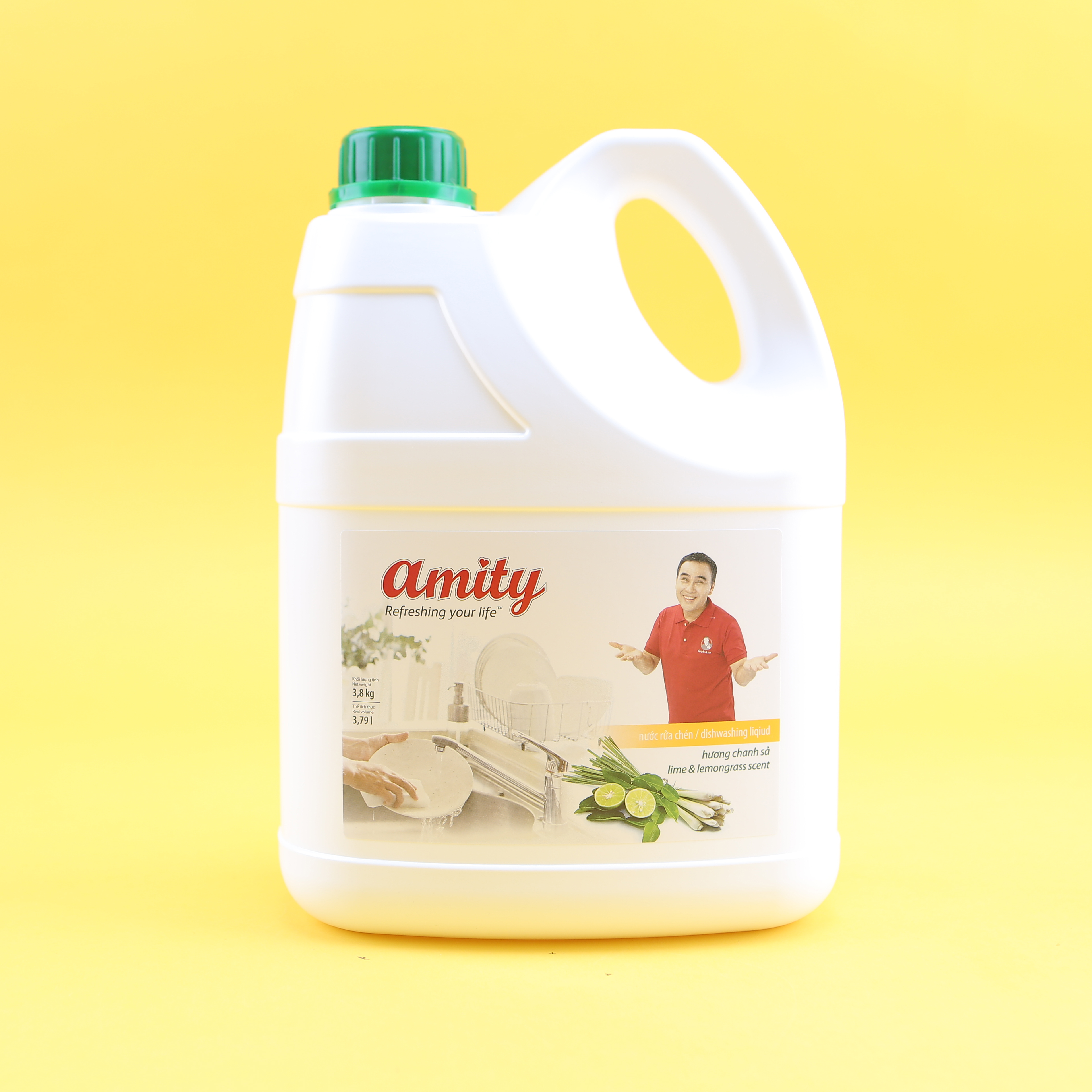 Nước Rửa Chén Amity Hương Chanh Sả Diệt Khuẩn Can 3,8kg