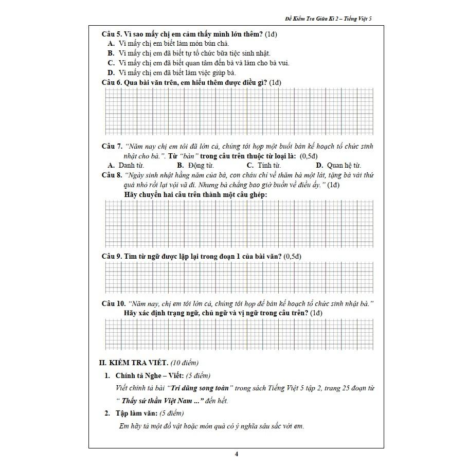 Sách - Đề Kiểm Tra Tiếng Việt 5 - Học Kì 2 (1 cuốn)