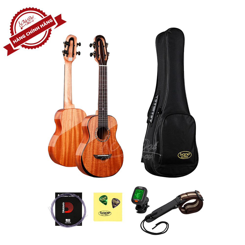 &lt;TẶNG KÈM 6 PHỤ KIỆN&gt; Đàn Ukulele SQOE SQ UK-2410C, Gỗ Mahogany Nguyên tấm, Chế Tác Thủ Công Tinh Xảo - Hàng Chính Hãng