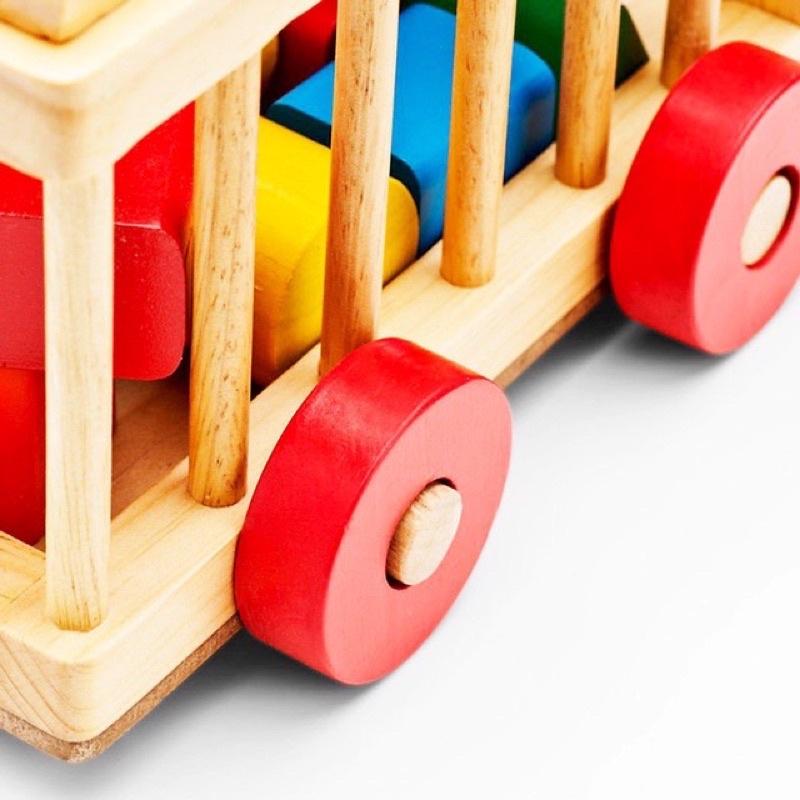 Xe cũi thả khối bằng gỗ giúp bé phát triển tư duy hình khối - Màu sắc - Rèn luyện vận động tinh