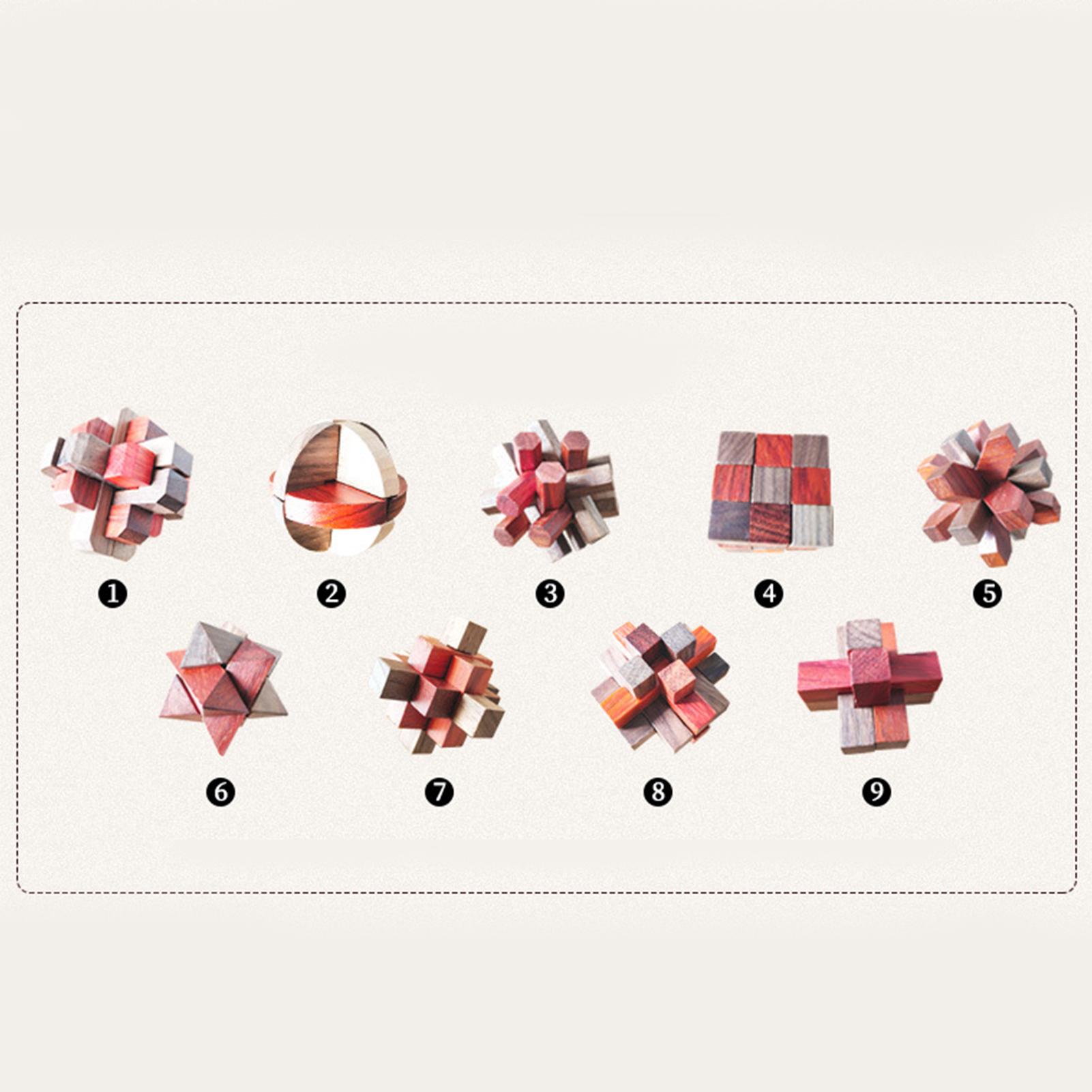 Bộ đồ chơi trí não bằng gỗ Teaser câu đố bằng gỗ 9 cái kiểm tra IQ 3D cho trẻ em người lớn