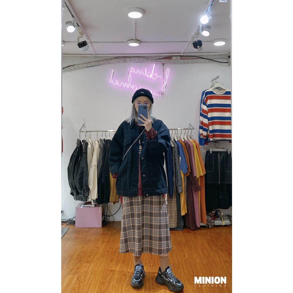 Chân váy dài kẻ caro dáng xoè MINION CLOTHING lưng cạp thun chất dạ 2 lớp có lót Ulzzang Streetwear Hàn Quốc V2801