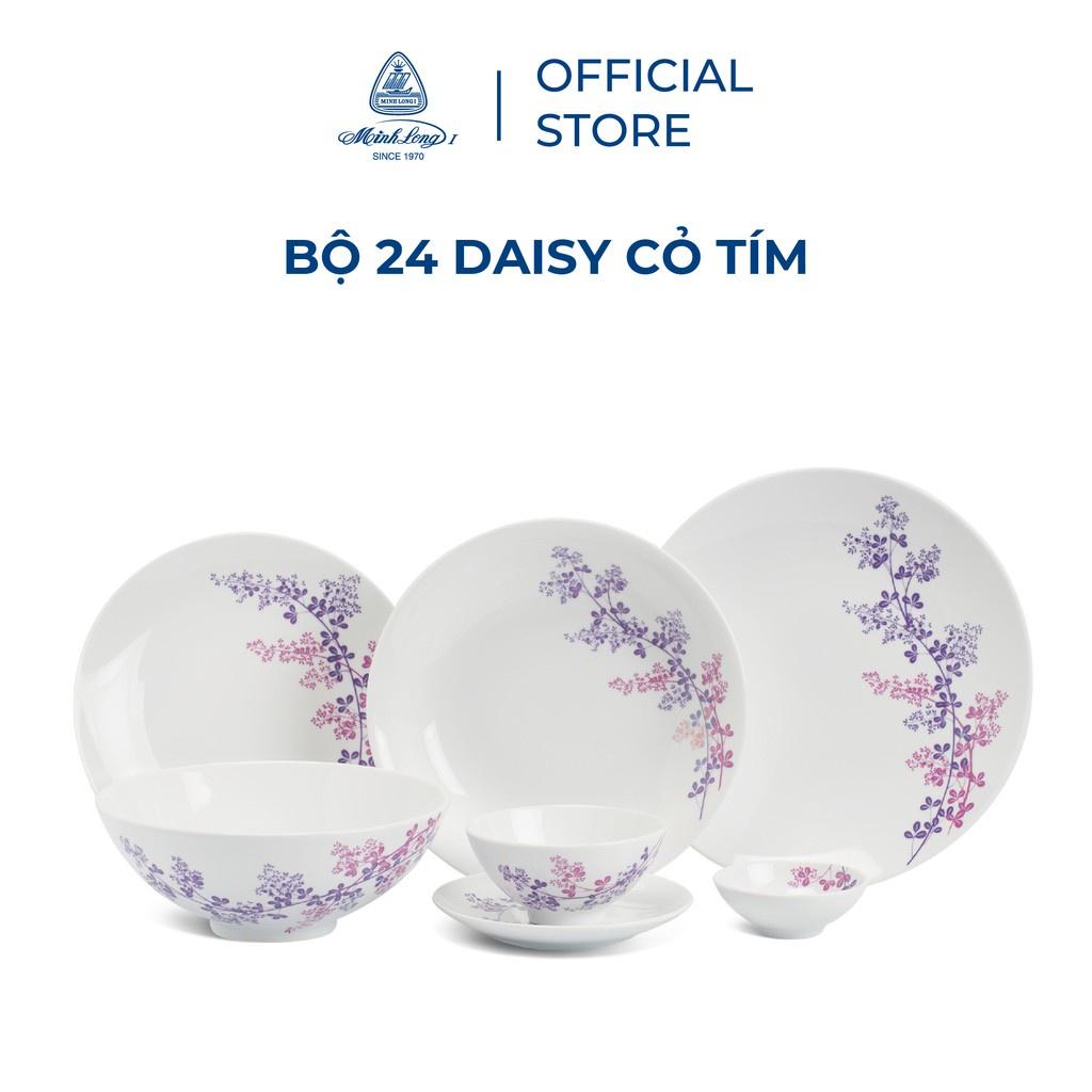 Bộ chén dĩa sứ Minh Long 24 sản phẩm - daisy - cỏ Tím
