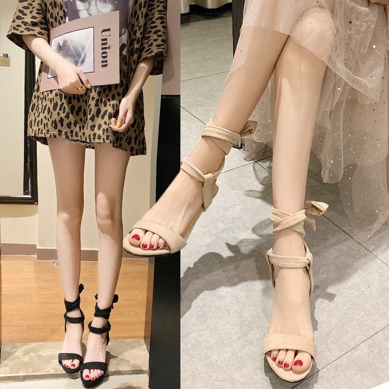 Giày Sandal Cao Gót 7 Phân Da Lộn Sành Điệu THS30