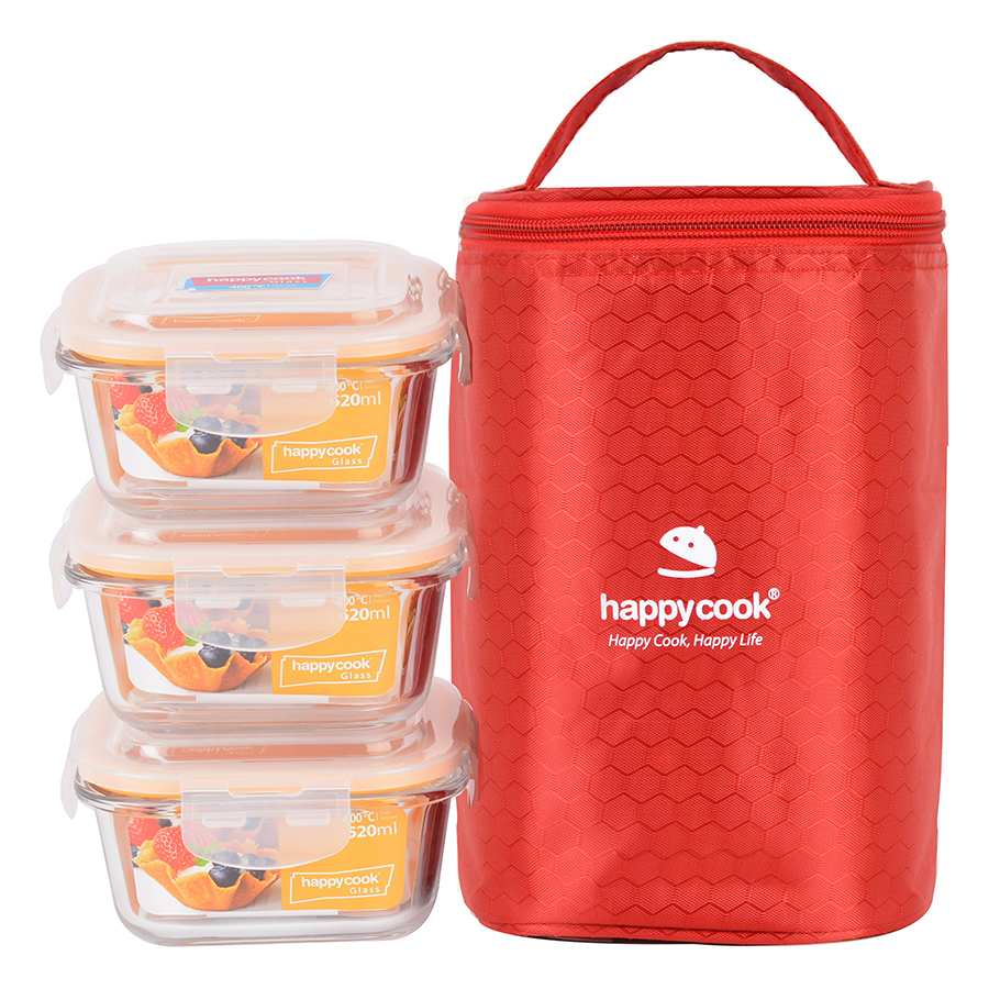 Bộ Hộp Thủy Tinh Vuông HappyCook 3pcs 520ml HCG-03SBE