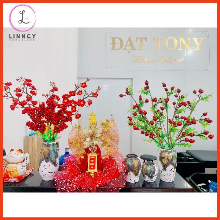 Cành lựu phú quý tài lộc dài 63cm trang trí nhà cửa, cửa hàng, văn phòng, lớp học, làm đạo cụ chụp ảnh