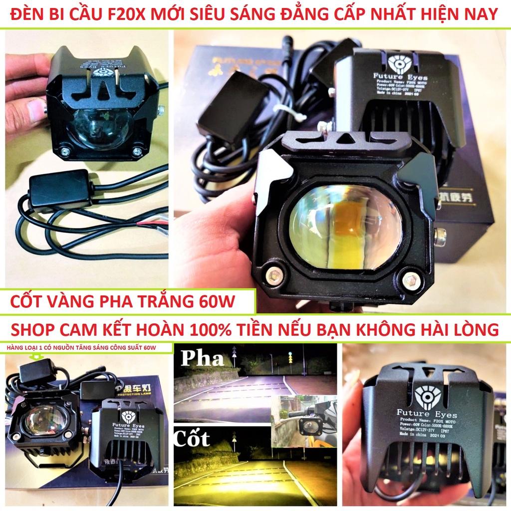 Đèn trợ sáng xe máy ô tô 2 màu cốt vàng pha trắng F20XP mẫu mới 60W siêu sáng chống nước hàng cao câp