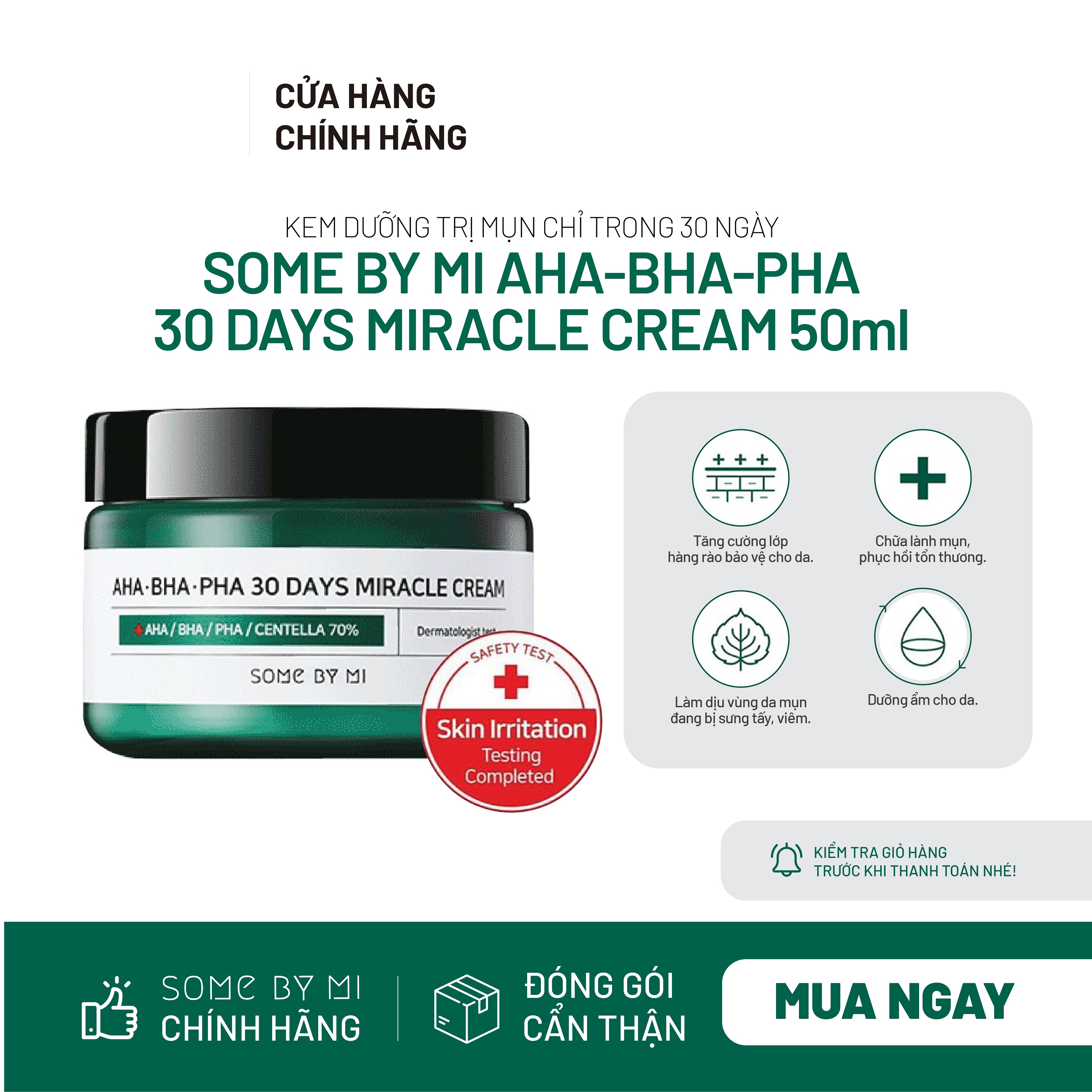 Kem Dưỡng Da Giảm Mụn Miracle Cream 60g SOME BY ME AHA BAHA PAHA 30 Days
