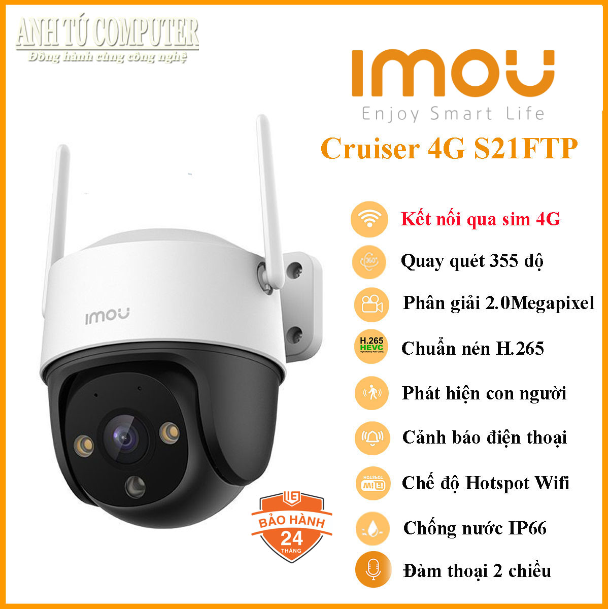 Camera dùng sim 2MP Imou Cruiser 4G S21FTP hàng chính hãng