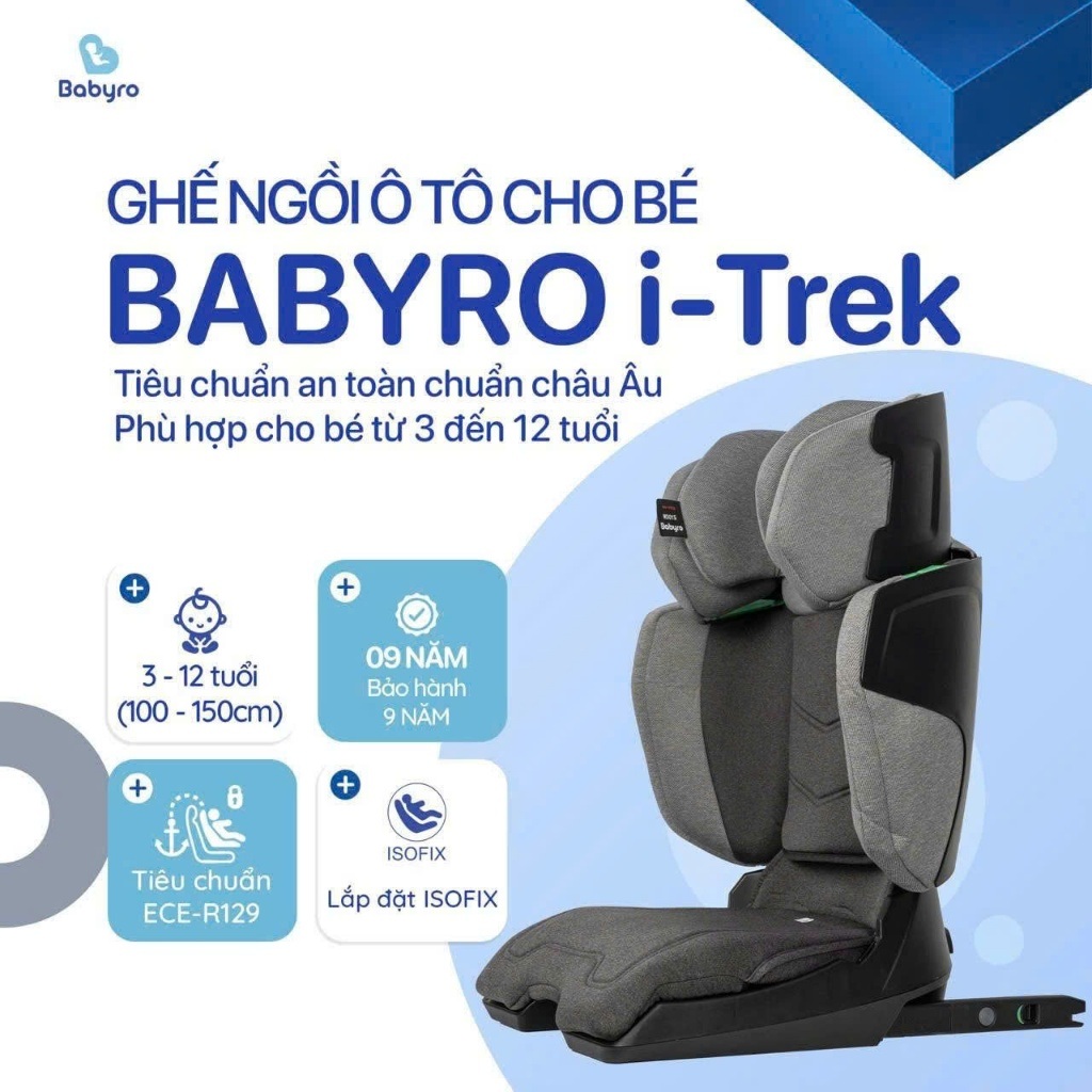 Ghế ngồi ô tô gấp gọn cho bé Babyro i-Trek, cho bé 3-12 tuổi, lắp đặt isofix, tiêu chuẩn R129 bảo vệ cổ vai gáy - Hàng chính hãng