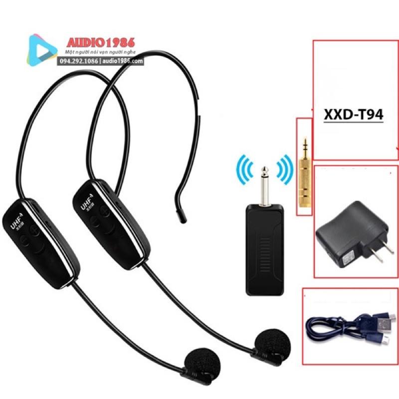 Micro không dây XXD-T94 2 mic nói song song kết nối amply loa kéo loa trợ giảng sân khấu