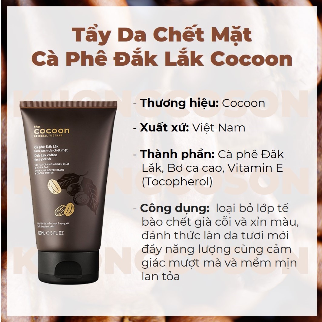 Tẩy Tế Bào Chết Da Mặt Cocoon Cà Phê Đắk Lắk 150ml + Tặng Kèm Băng Đô Tai Mèo Màu Ngẫu Nhiên