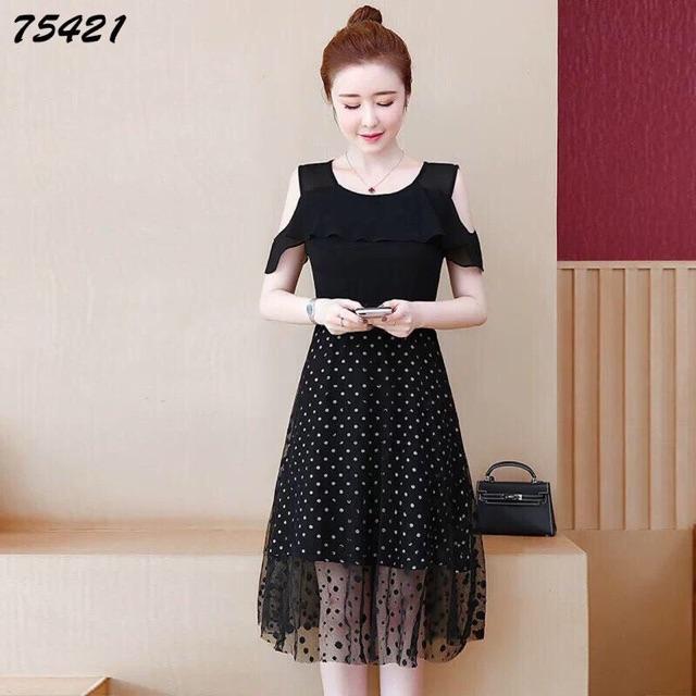 Đầm xoè voan phối lưới bi đẹp y hình - Size M L XL 2XL đến 71kg MMR