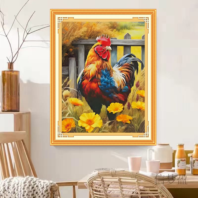 [Thêu 4 sợi] Tranh thêu chữ thập Gà trống xw3112, kích thước 45 x 60 cm