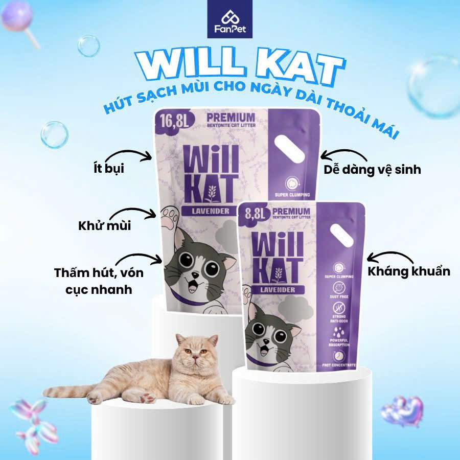 CÁT VỆ SINH WILL KAT TÚI 16,8L (8kg) - WILLKAT CÁT KHỬ MÙI CHO MÈO