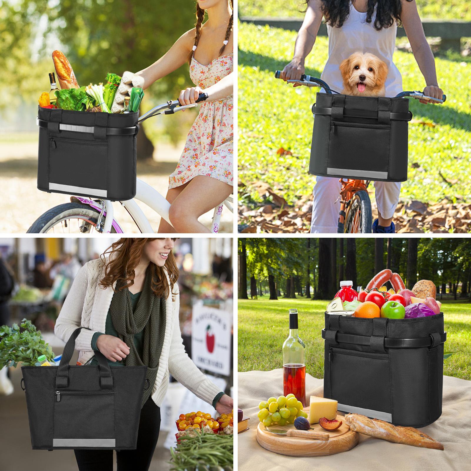 Bike Basket Quick Release Removable Folding Bicycle Handle Basket Pet Cat Dog Carrier Bag Detachable Shoulder Bag Tote