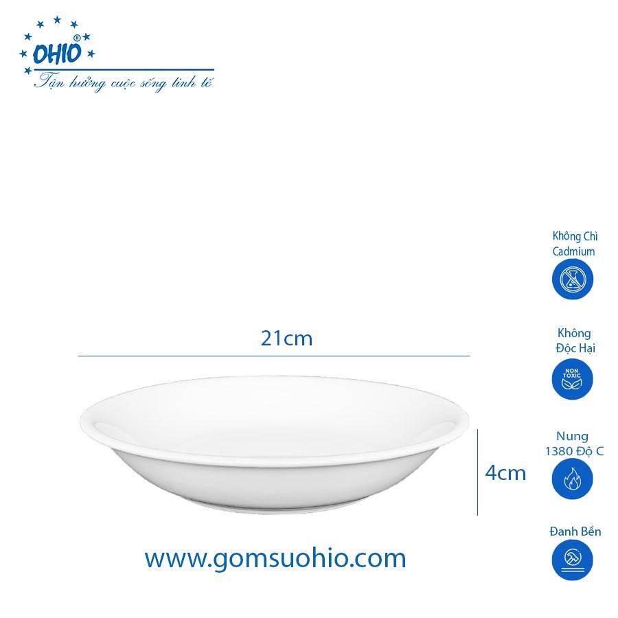Đĩa Sâu Ảo 21cm Sứ Trắng Viền Kim OHIO