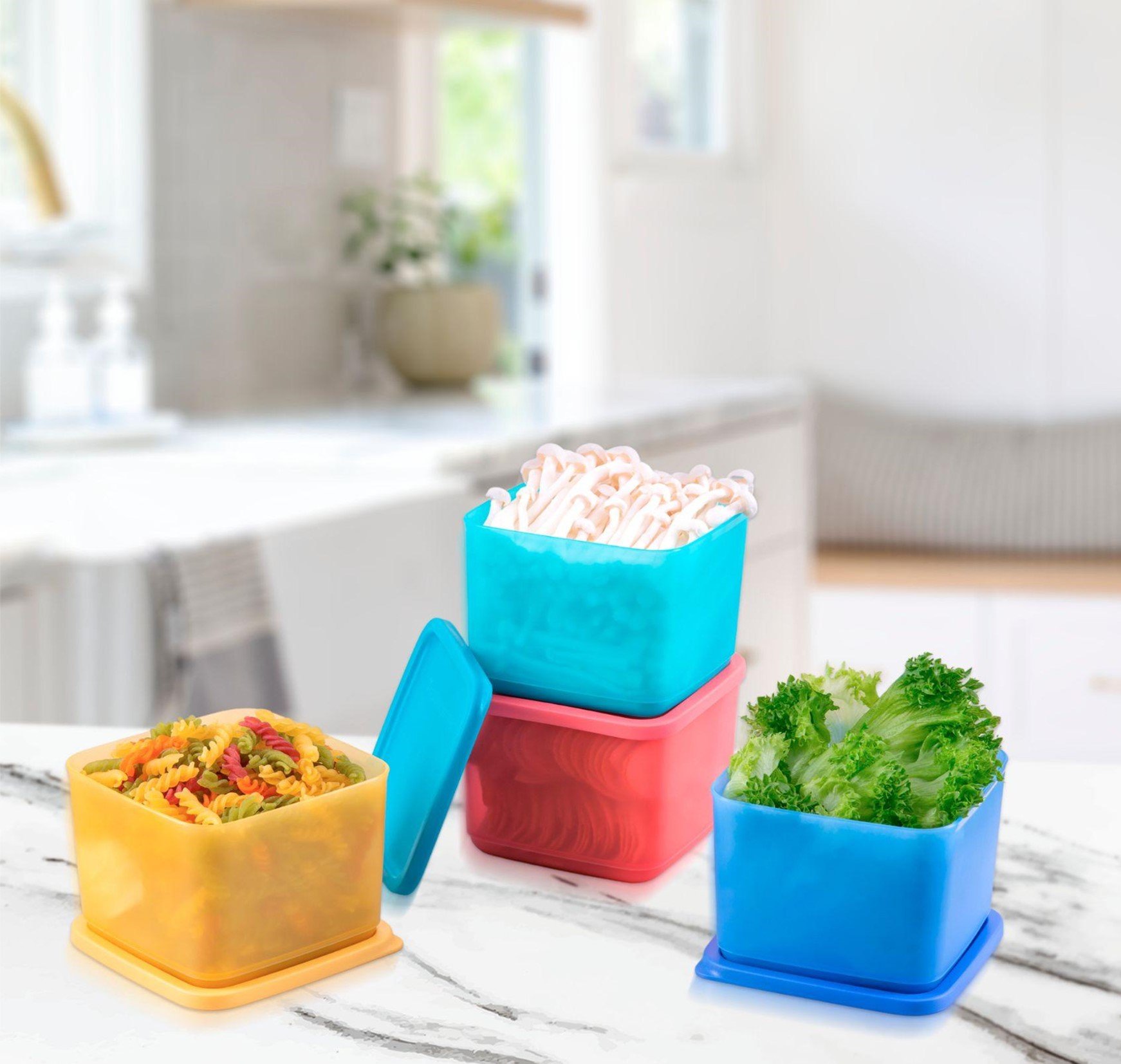 Bộ Hộp Tupperware Bảo Quản Thực Phẩm Ngăn Mát Medium Square Round 1L (04 Hộp)