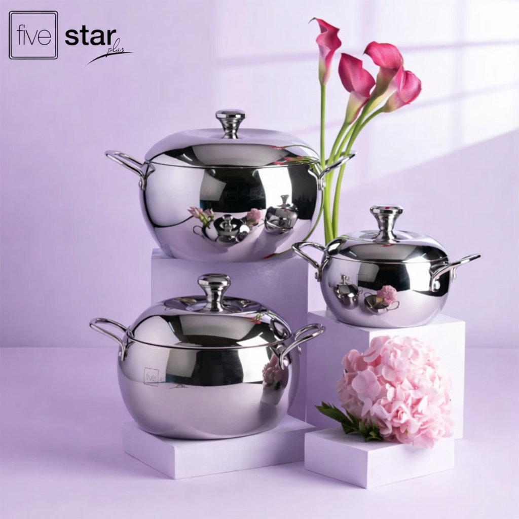 Bộ 3 nồi Inox 304 đúc liền 3 lớp hình táo Fivestar Plus FPB3006 size 18/20/24cm - Hàng chính hãng