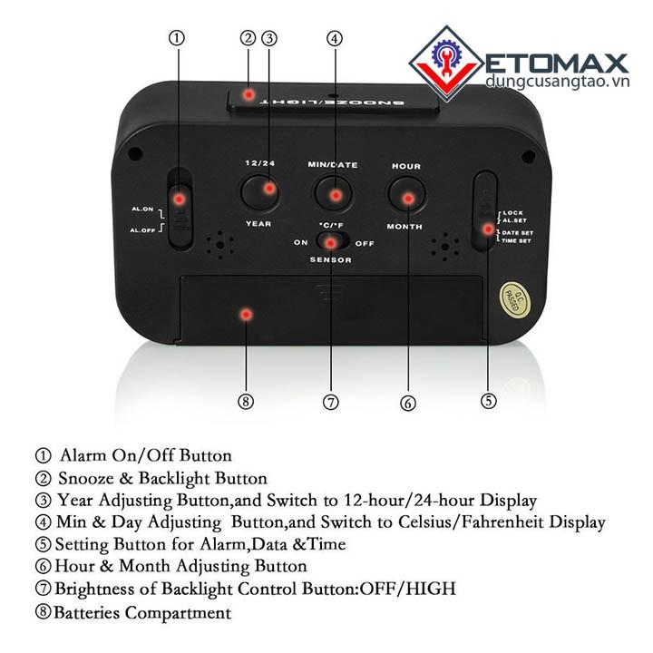 Đồng hồ báo thức cảm biến phát sáng trong đêm
