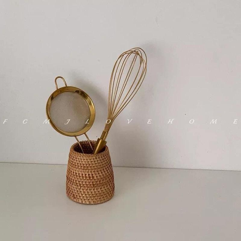 Hàng xuất Nhật-Khay mây Vintage hình hoa sen bộ 2 cái dùng để đựng bánh, đồ ăn, hoa quả, bánh kẹo, đồ decor