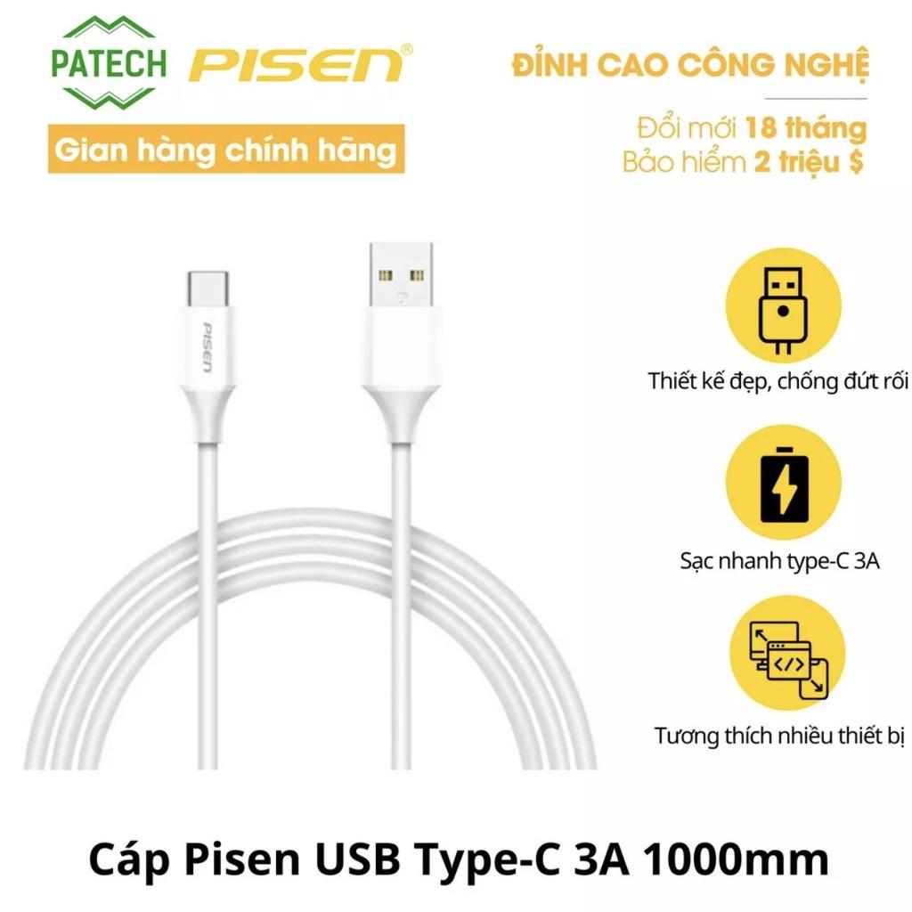 Cáp Pisen USB Type-C 3A (TC05-1000, Quick Charging)1000mm, trắng - Hàng chính hãng