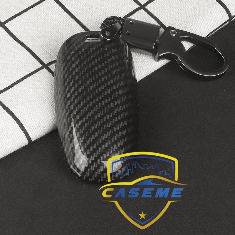 Ốp nhựa carbon lót silicon bảo vệ chìa khóa xe Hyundai Santafe 2021 kèm móc đeo INOX