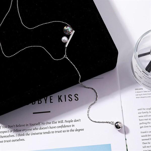 Vòng cổ thời trang Korea Style - dây mảnh kim loại bi trong hạt bẹt - Màu silver
