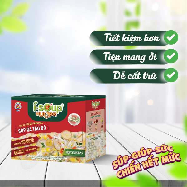 Súp Gà Táo Đỏ Ăn Liền ISOUP HUUPS Ngon,Dinh Dưỡng,Tiện Lợi (Hộp X 3 Viên)- Súp Ăn Liền Sấy Thăng Hoa
