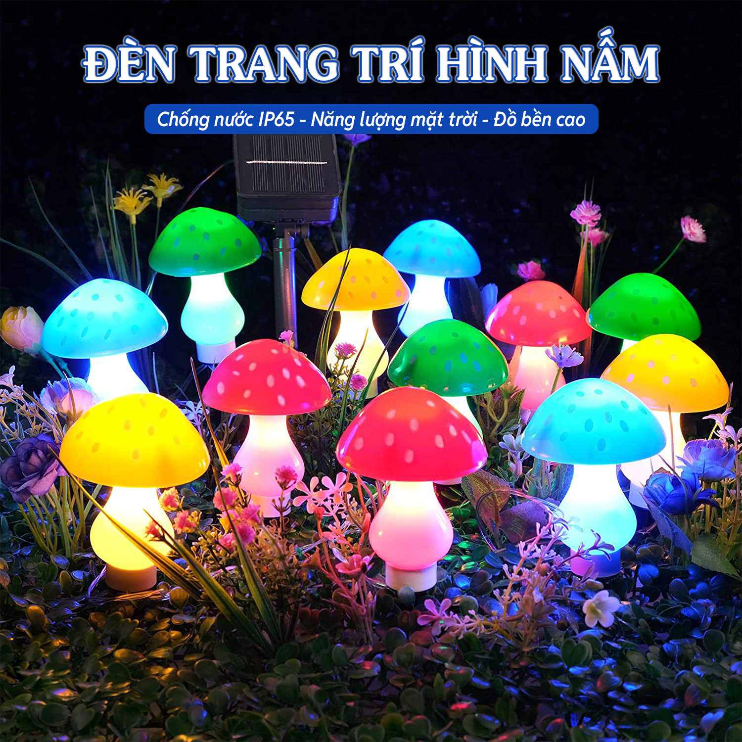 Đèn Trang Trí Năng Lượng Mặt Trời Hình Nấm, Nhiều Màu Sắc, 8 Nấm Đèn LED - DA3037