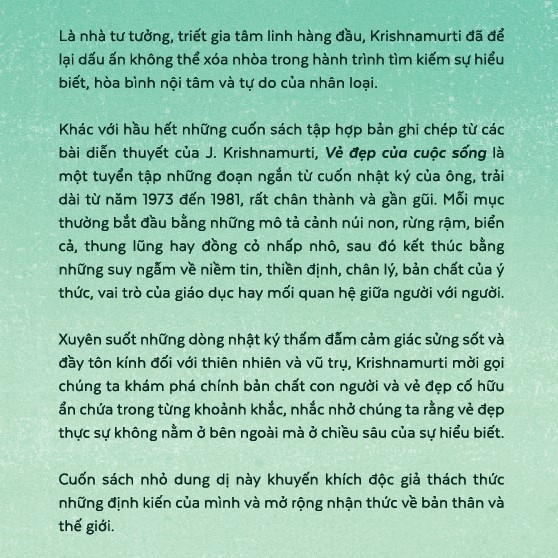 Sách - Vẻ đẹp của cuộc sống (Nhật ký của Krishnamurti) (J. Krishnamurti) (Nhã Nam Official)