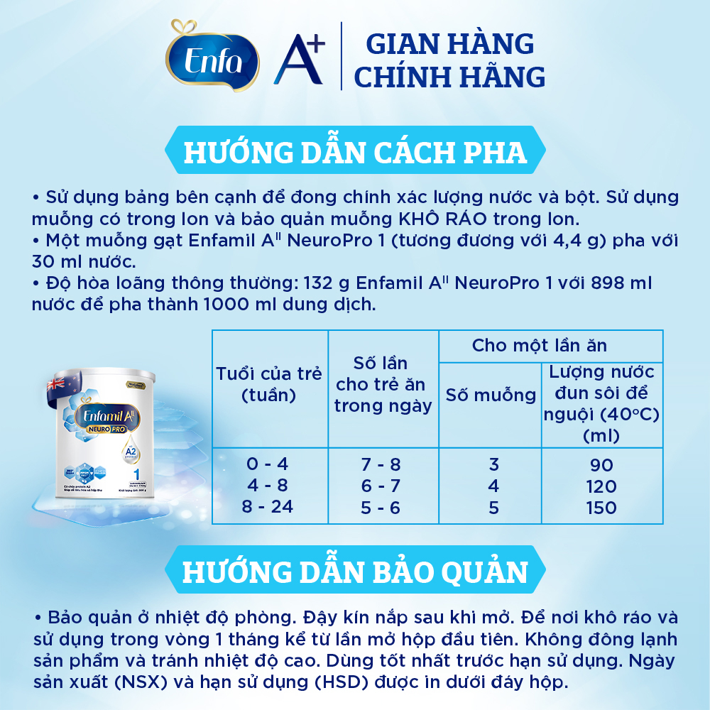 Sữa bột Enfamil A2 Neuropro 1 cho trẻ từ 0 - 6 tháng tuổi – 350g