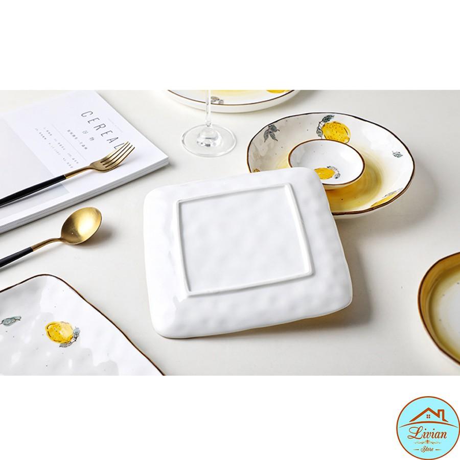 Đĩa sứ trắng, đĩa sứ trang trí họa tiết chanh vàng tươi tắn nhiều kích thước