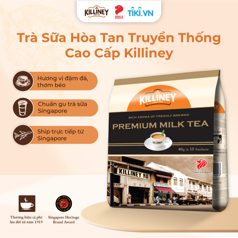 Túi 15 Gói Trà Sữa Hòa Tan Truyền Thống Cao Cấp Killiney Premium Milk Tea (15 gói x 40g)