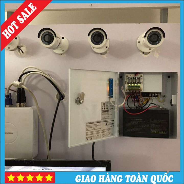 Bộ chuyển nguồn và cấp nguồn dự phòng tự động cho hệ thống camera giám sát 4 camera và đầu ghi UPS-Hàng chính hãng