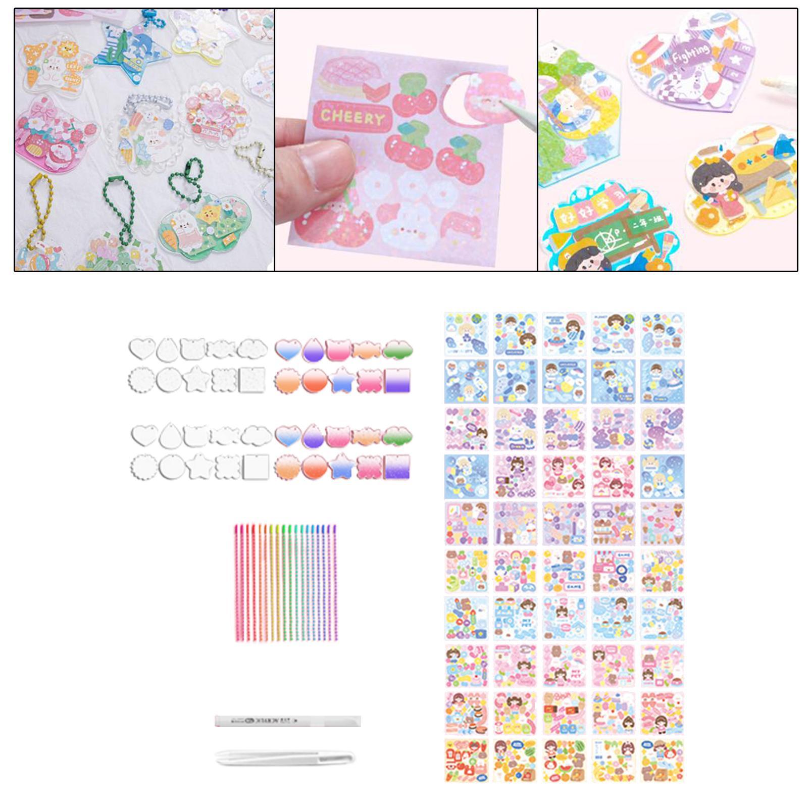 Goo Card DIY Set Kids Arts and Craft Acrylic Disc Hanging Ornament Pendant DIY Kits Card Sticker Set for Card DIY Decor Activities