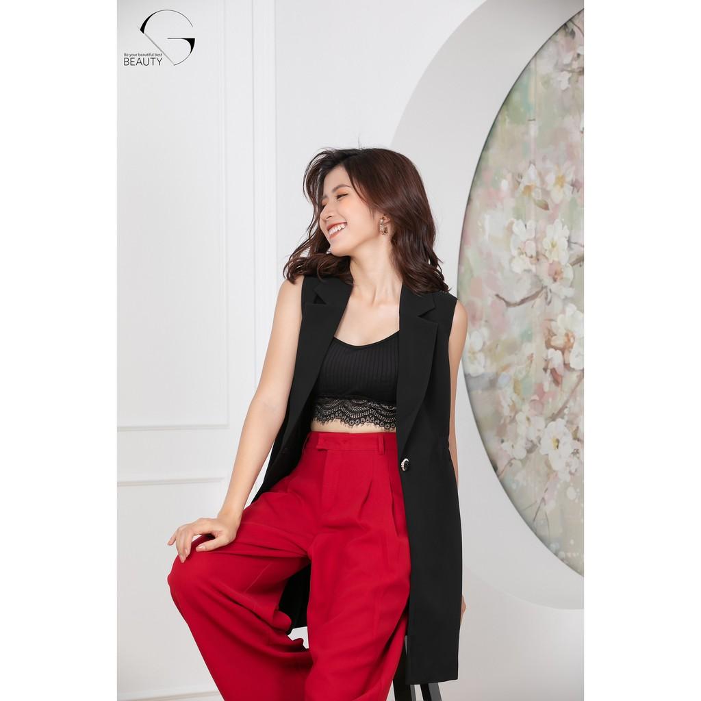 G Beauty Blazer Đen Không Tay Lưng Đan Ren Sang Chảnh